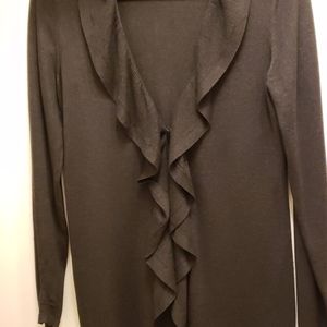 ELIE TAHARI Silk Cashmere Open Front Sweater Cardigan Tunic Ruffle Size S